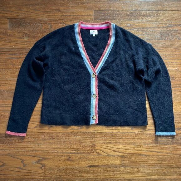 Sundry Contrast Stripe Cardigan Tennis Varsity Preppy Navy Wool Cashmere - Picture 1 of 8